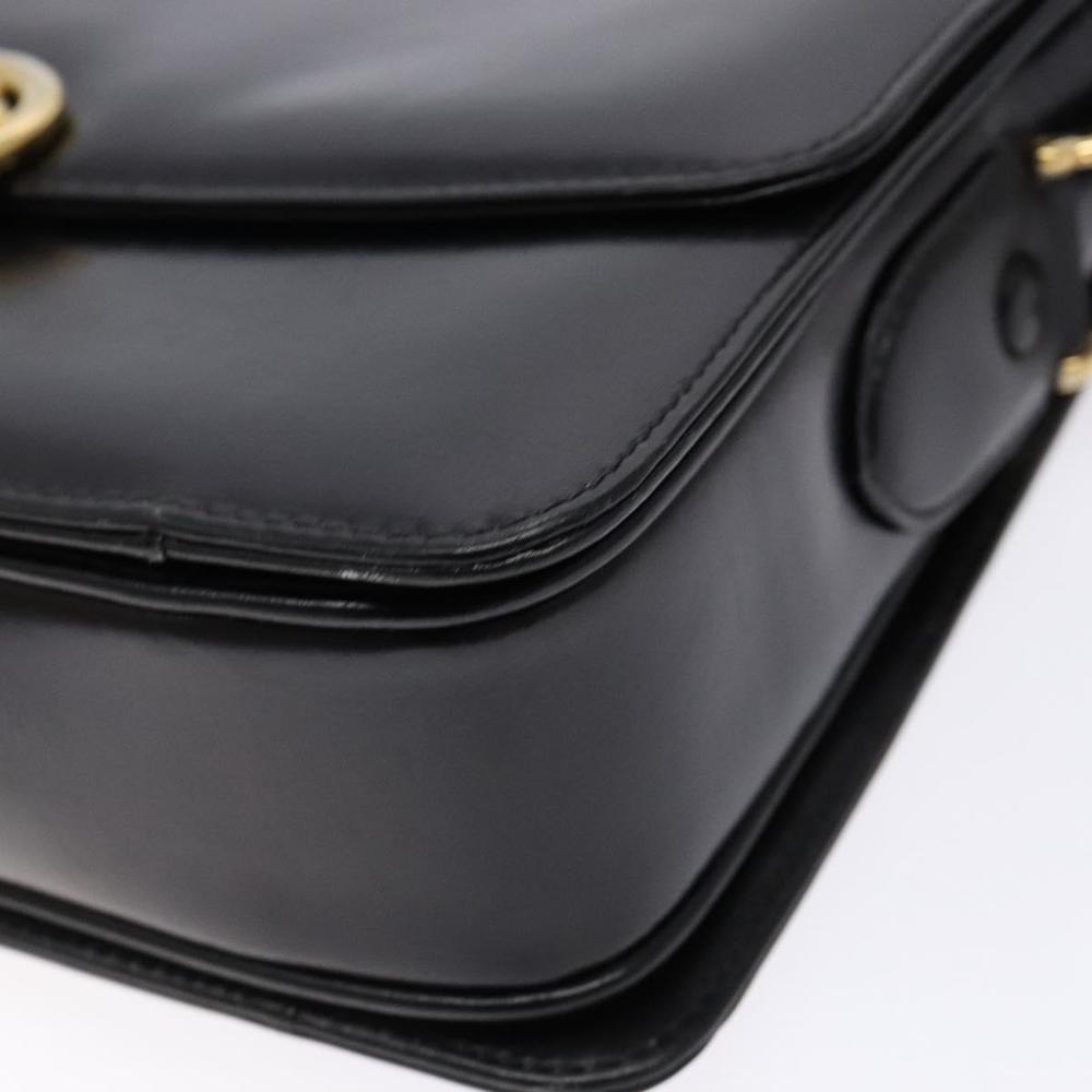 CELINE Horse Carriage Shoulder Bag Leather Black Gold Auth ki5948 - Picture 9 of 16